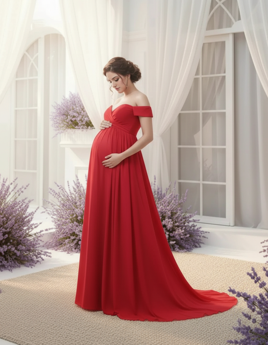 Bump Society – The Comfort Collection: Off-Shoulder Dreamy Maternity Photography Gown-Bump Society