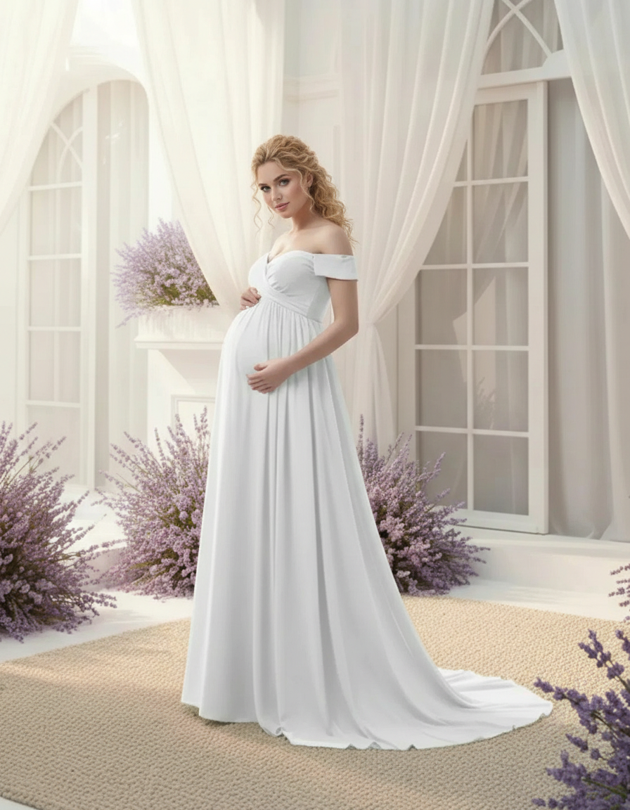 Bump Society – The Comfort Collection: Off-Shoulder Dreamy Maternity Photography Gown-Bump Society