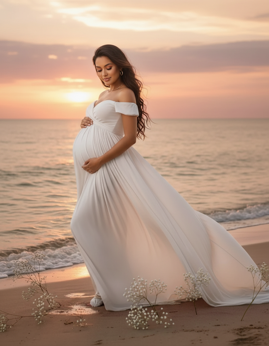 Bump Society – The Comfort Collection: Off-Shoulder Dreamy Maternity Photography Gown-Bump Society