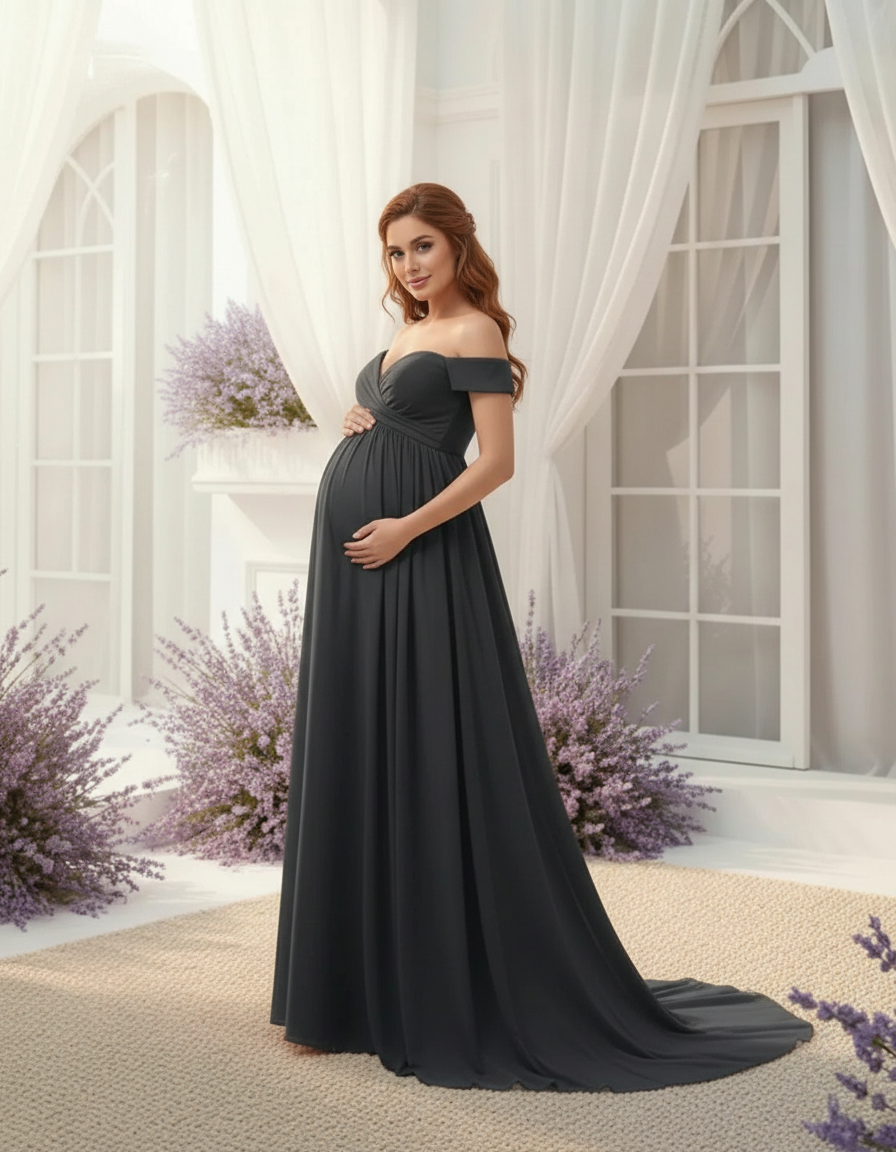 Bump Society – The Comfort Collection: Off-Shoulder Dreamy Maternity Photography Gown-Bump Society