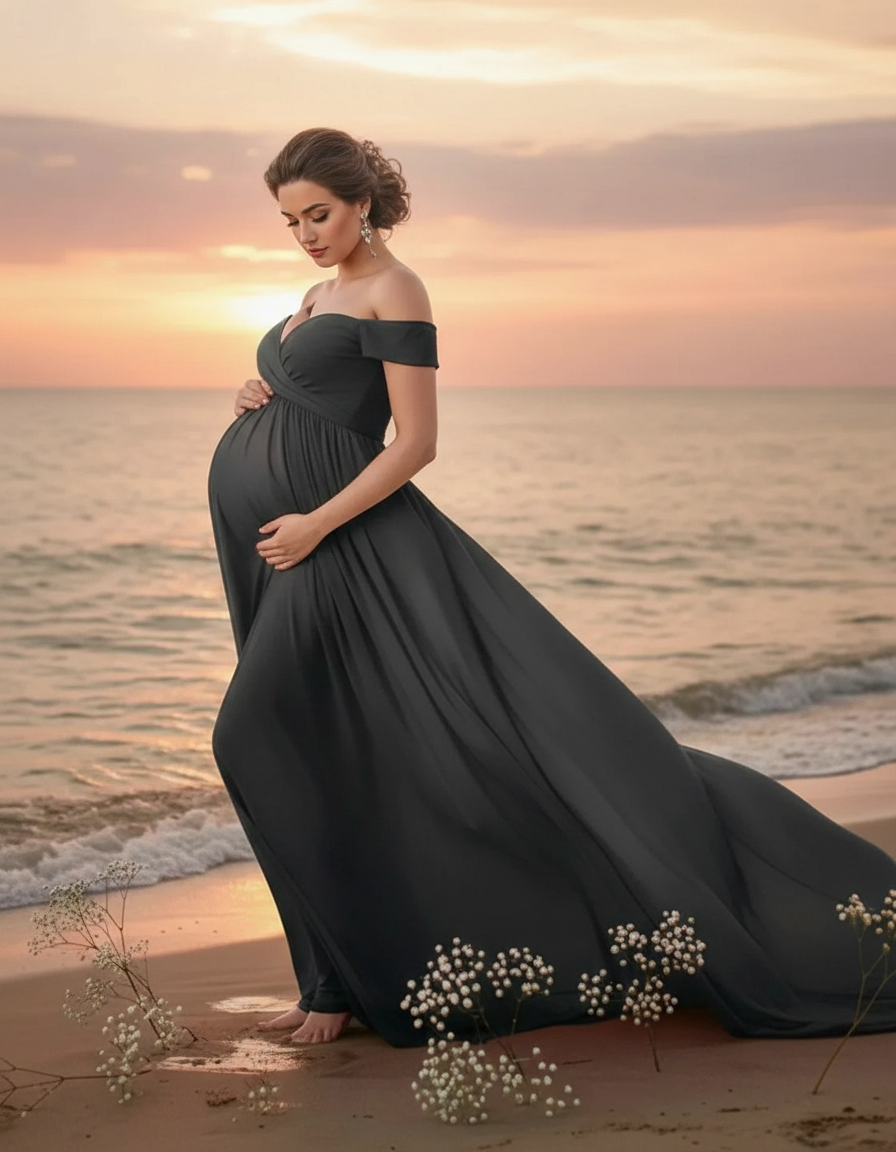 Bump Society – The Comfort Collection: Off-Shoulder Dreamy Maternity Photography Gown-Bump Society