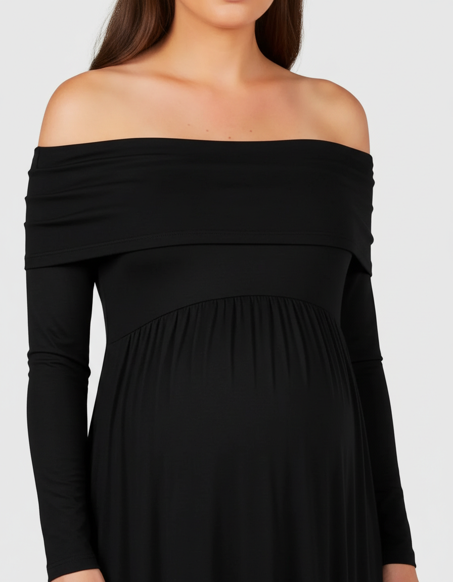 Bump Society – The Comfort Collection: Off-Shoulder Floor-Length Maternity Gown-Bump Society