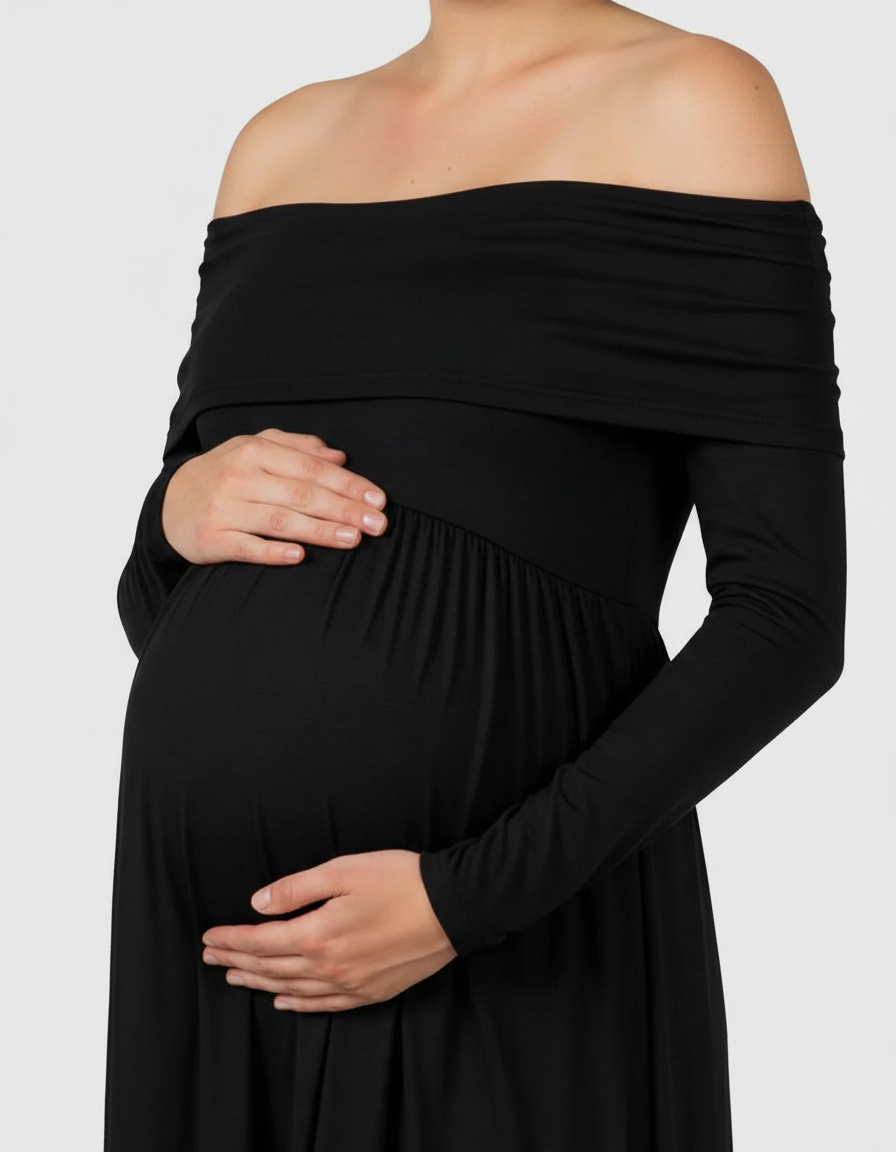 Bump Society – The Comfort Collection: Off-Shoulder Floor-Length Maternity Gown-Bump Society