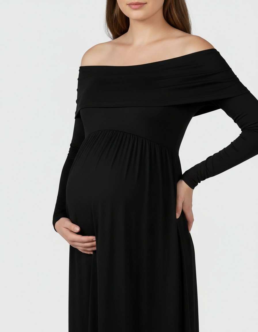 Bump Society – The Comfort Collection: Off-Shoulder Floor-Length Maternity Gown-Bump Society