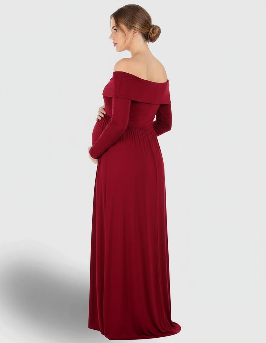 Bump Society – The Comfort Collection: Off-Shoulder Floor-Length Maternity Gown-Bump Society