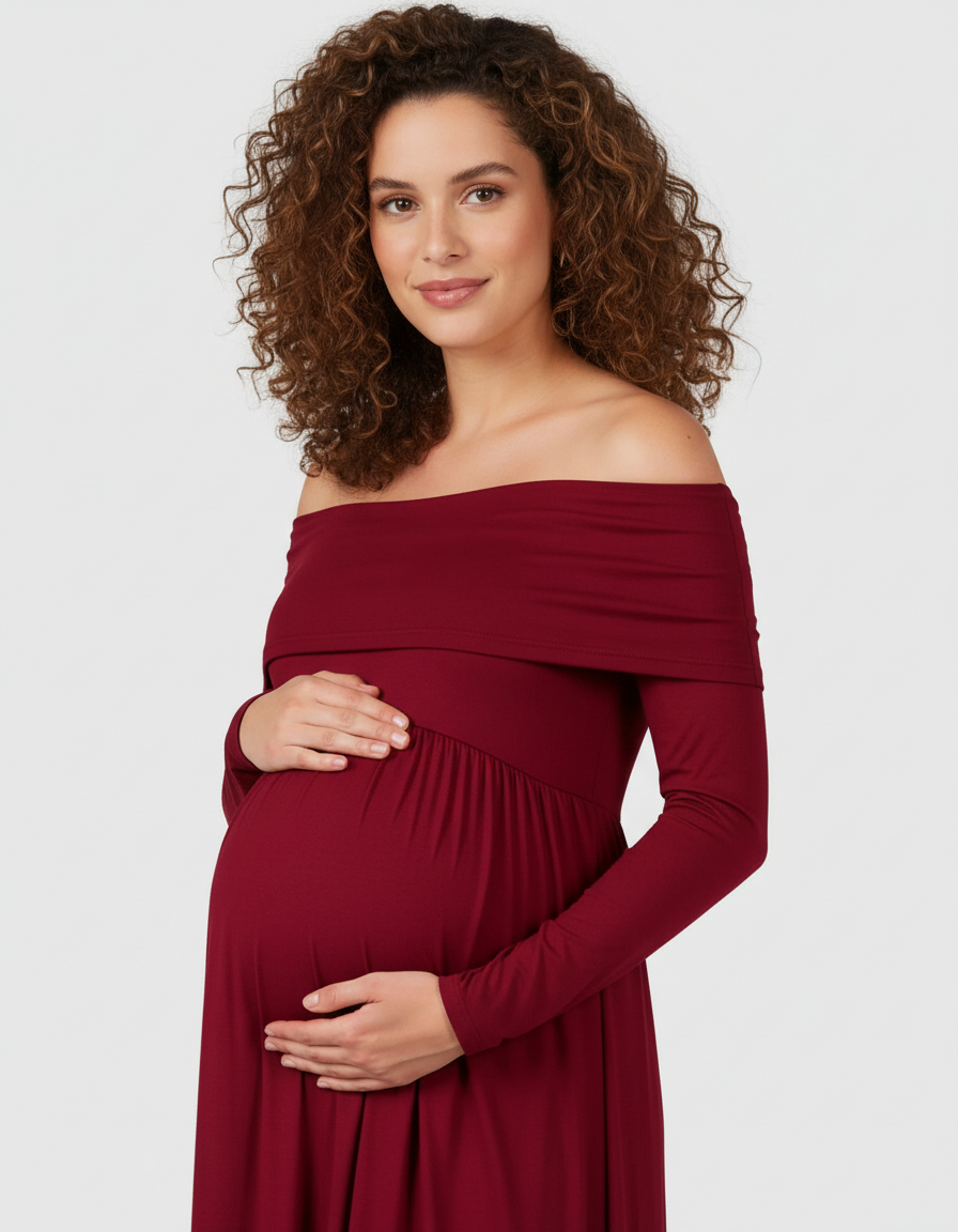 Bump Society – The Comfort Collection: Off-Shoulder Floor-Length Maternity Gown-Bump Society