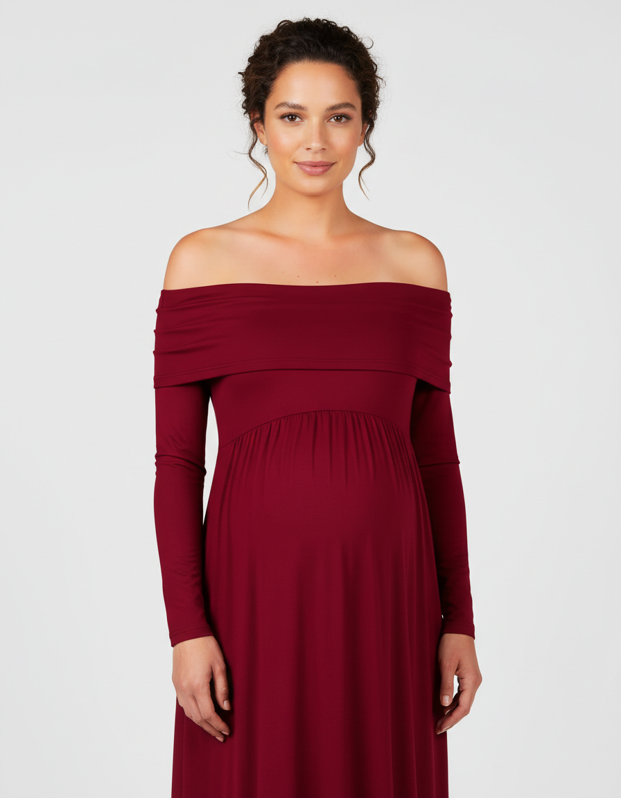 Bump Society – The Comfort Collection: Off-Shoulder Floor-Length Maternity Gown-Bump Society