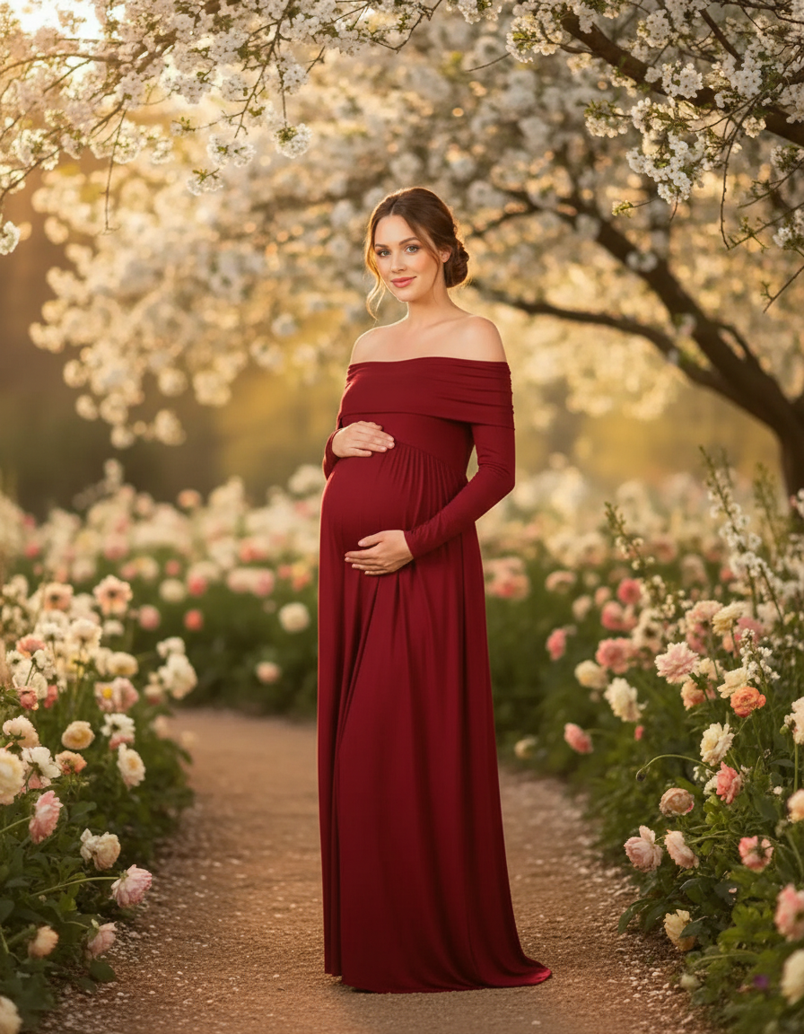 Bump Society – The Comfort Collection: Off-Shoulder Floor-Length Maternity Gown-Bump Society