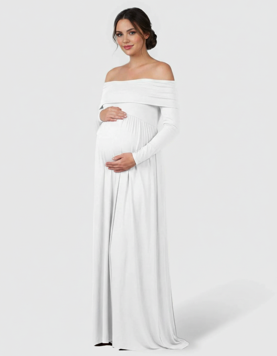 Bump Society – The Comfort Collection: Off-Shoulder Floor-Length Maternity Gown-Bump Society