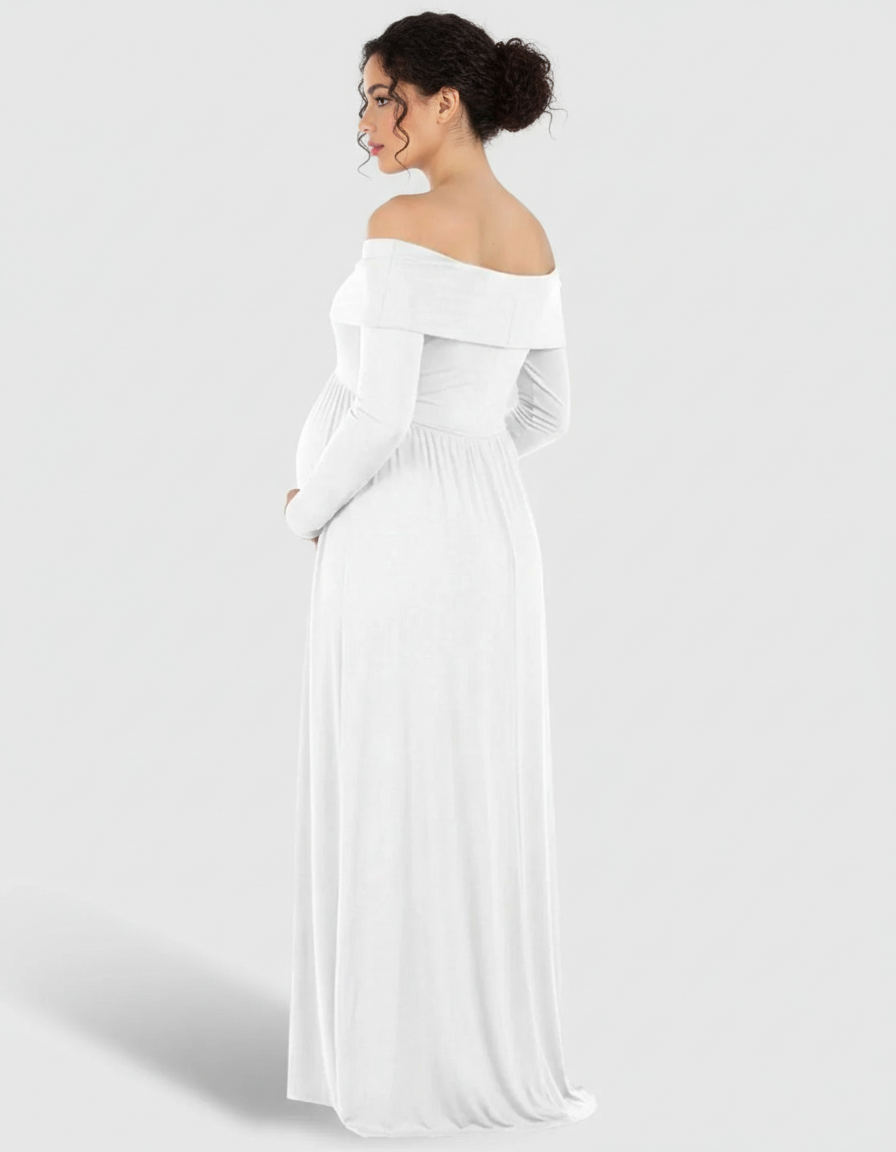 Bump Society – The Comfort Collection: Off-Shoulder Floor-Length Maternity Gown-Bump Society
