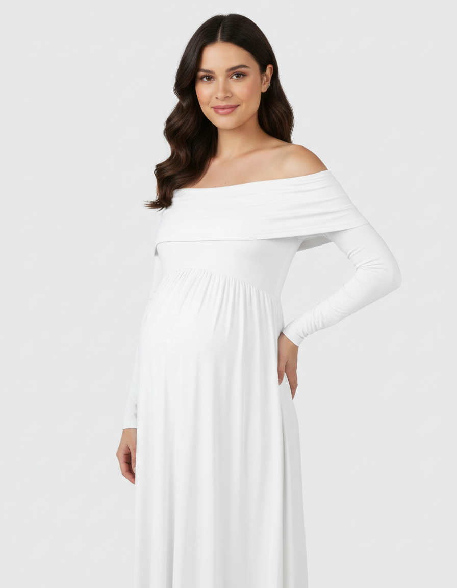 Bump Society – The Comfort Collection: Off-Shoulder Floor-Length Maternity Gown-Bump Society