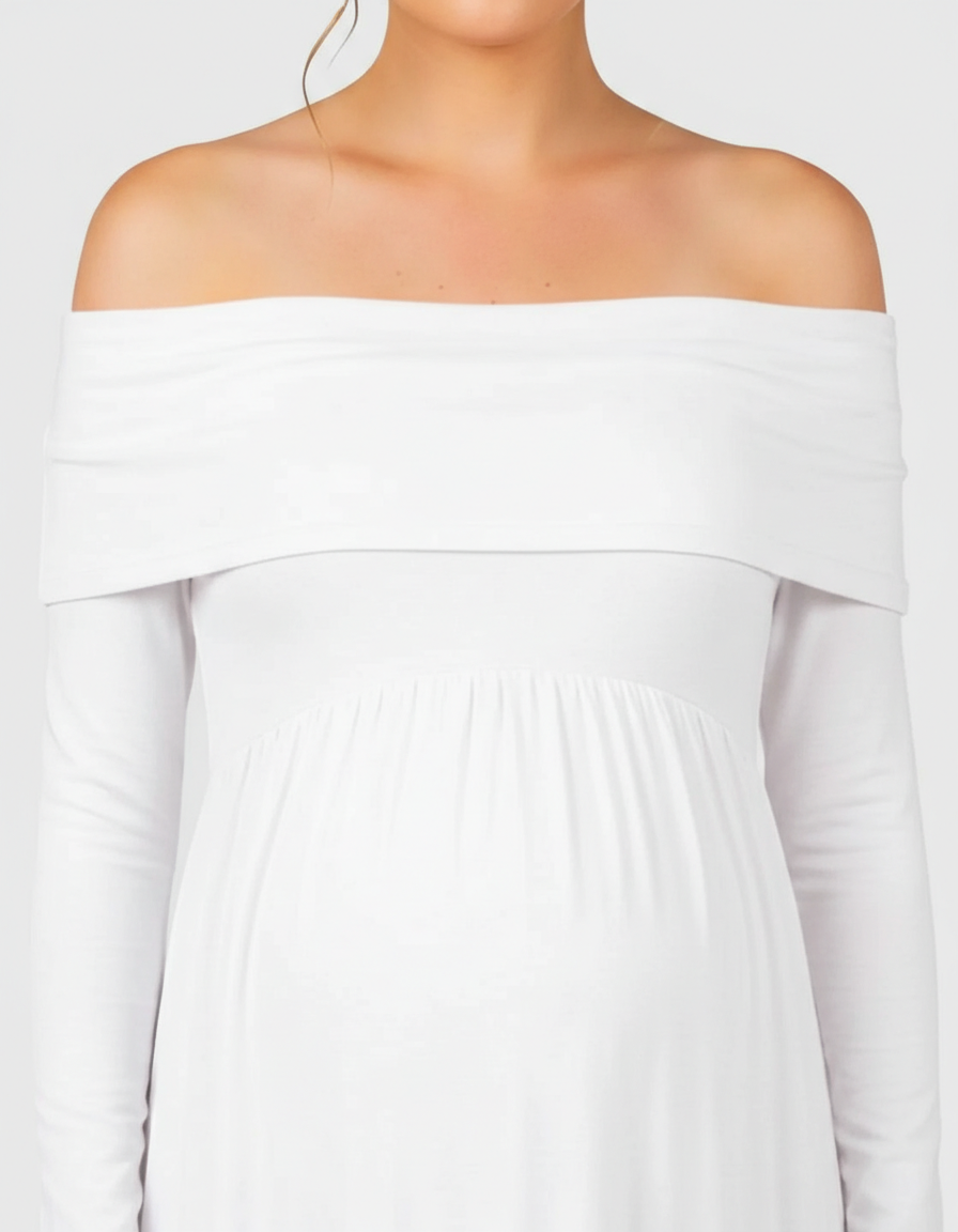 Bump Society – The Comfort Collection: Off-Shoulder Floor-Length Maternity Gown-Bump Society