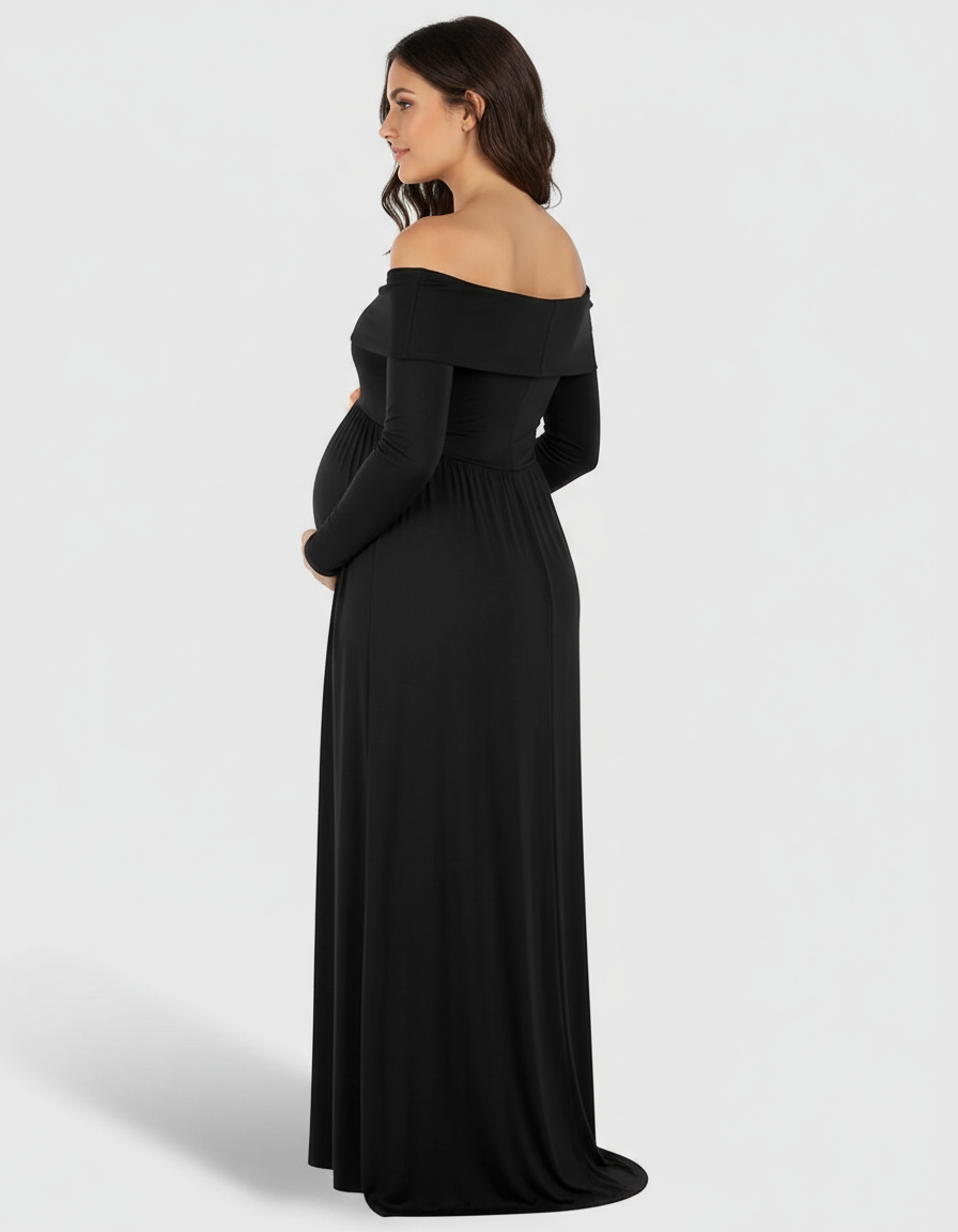 Bump Society – The Comfort Collection: Off-Shoulder Floor-Length Maternity Gown-Bump Society