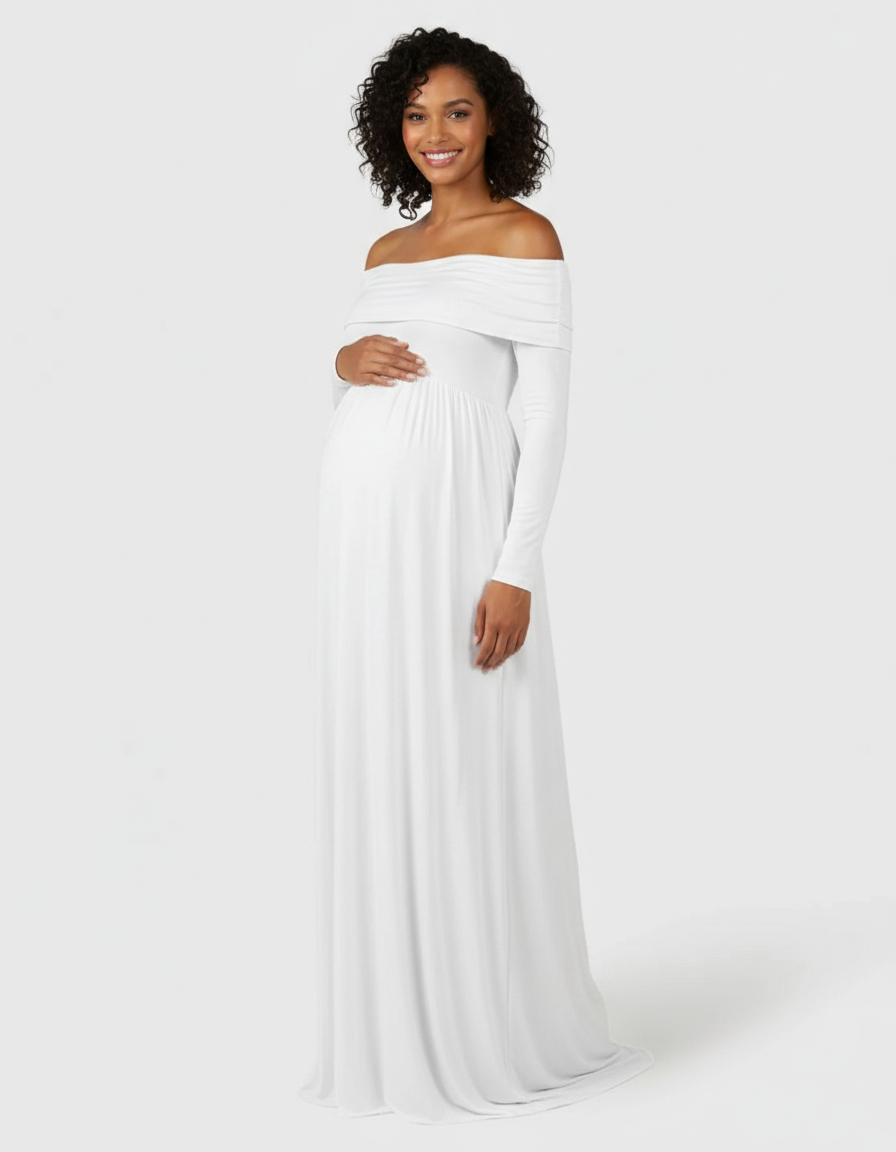 Bump Society – The Comfort Collection: Off-Shoulder Floor-Length Maternity Gown-Bump Society