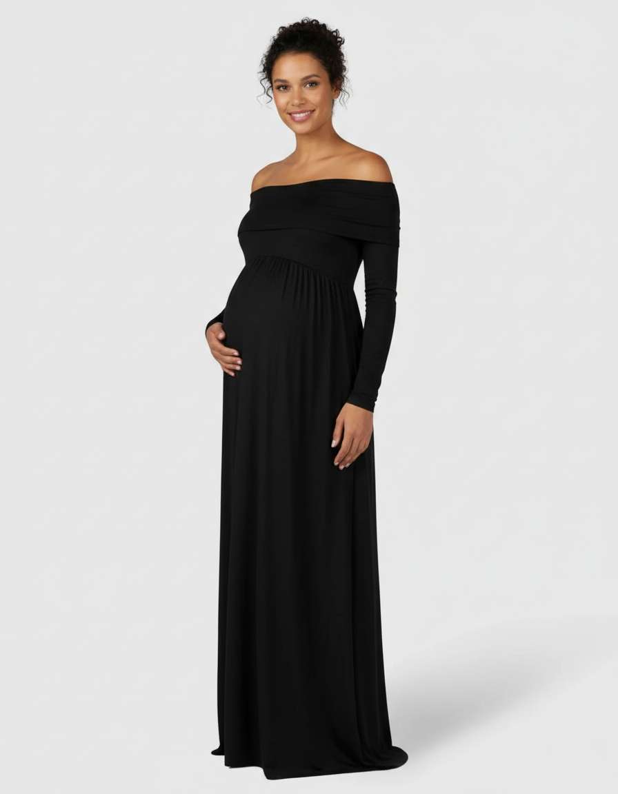 Bump Society – The Comfort Collection: Off-Shoulder Floor-Length Maternity Gown-Bump Society