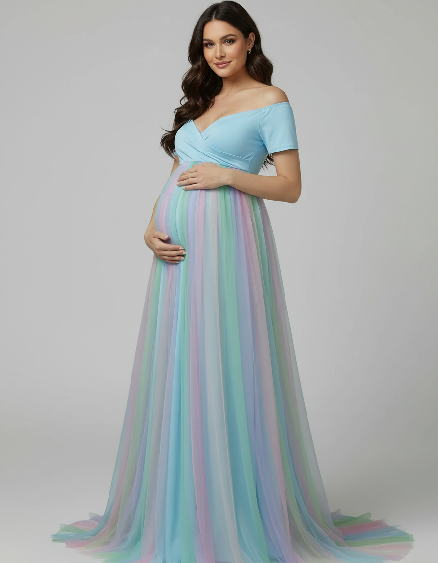 Bump Society – The Comfort Collection: Off Shoulder Flowy Maternity Photoshoot Dress-Bump Society