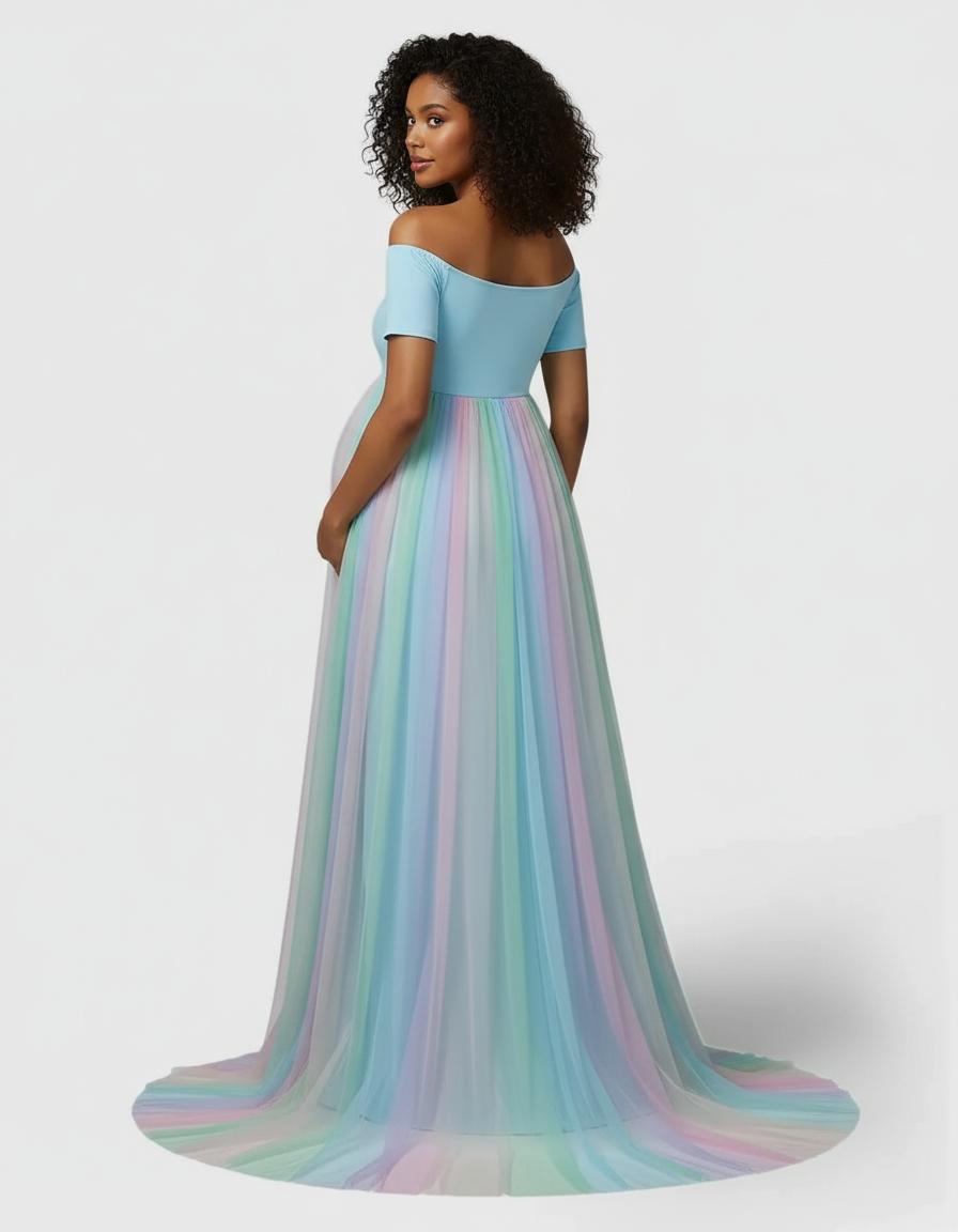 Bump Society – The Comfort Collection: Off Shoulder Flowy Maternity Photoshoot Dress-Bump Society
