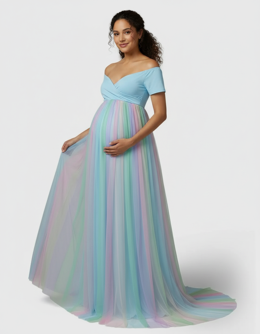Bump Society – The Comfort Collection: Off Shoulder Flowy Maternity Photoshoot Dress-Bump Society