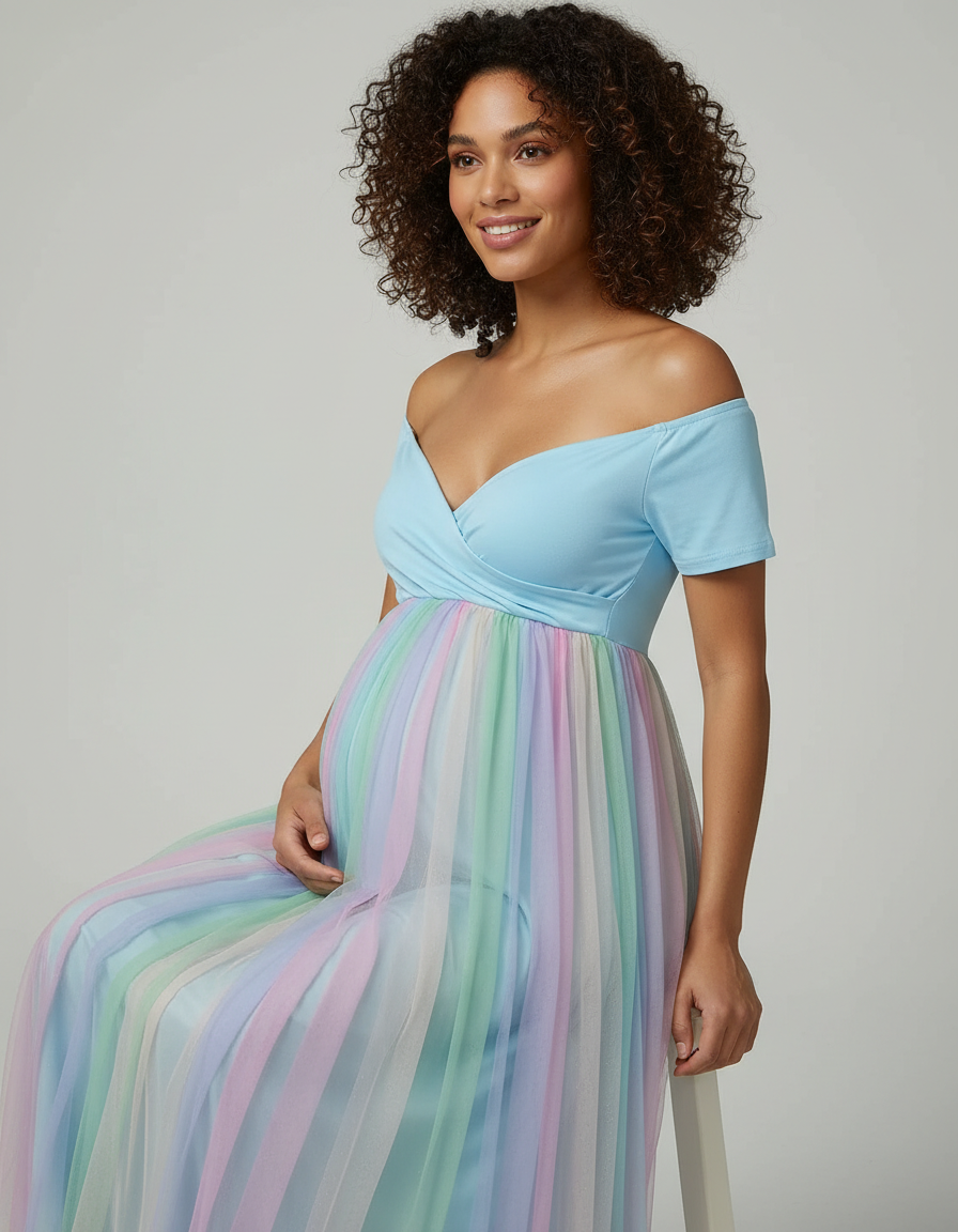 Bump Society – The Comfort Collection: Off Shoulder Flowy Maternity Photoshoot Dress-Bump Society
