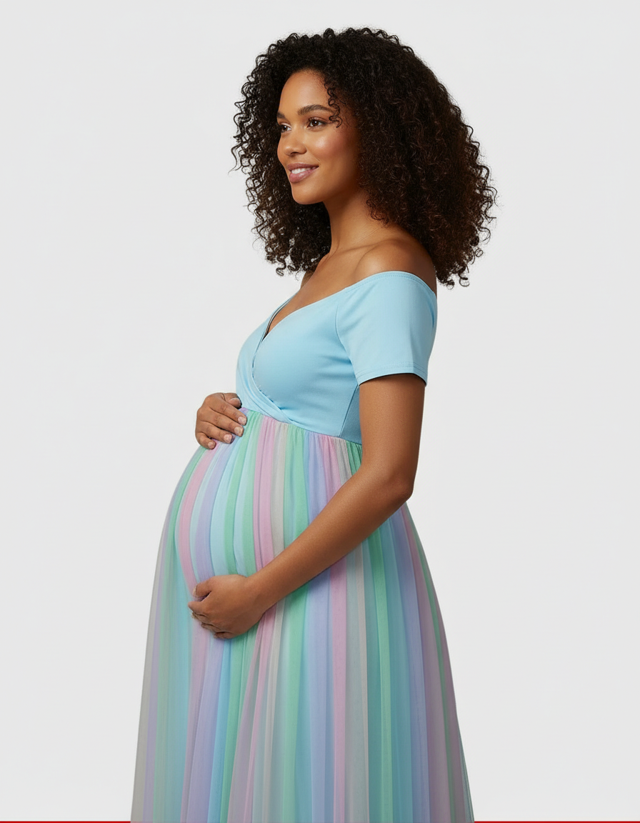 Bump Society – The Comfort Collection: Off Shoulder Flowy Maternity Photoshoot Dress-Bump Society