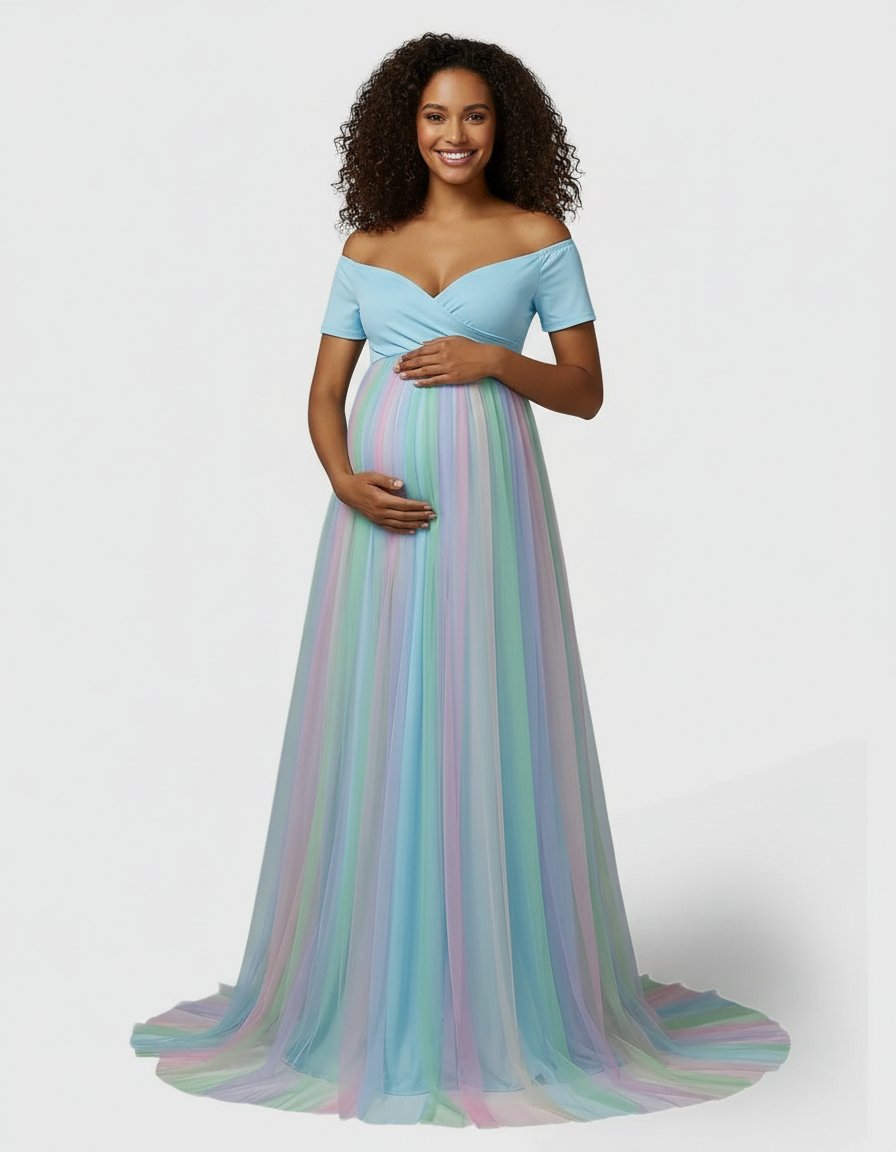 Bump Society – The Comfort Collection: Off Shoulder Flowy Maternity Photoshoot Dress-Bump Society