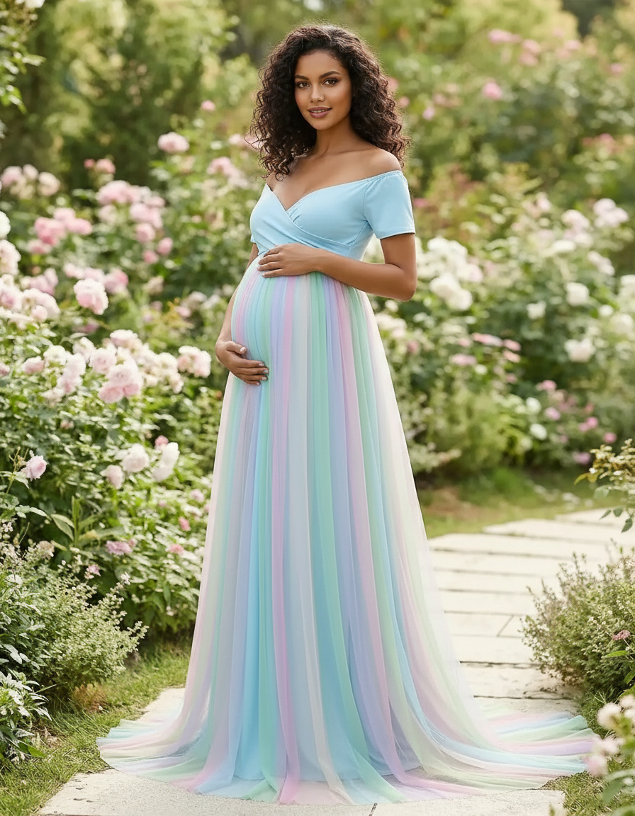 Bump Society – The Comfort Collection: Off Shoulder Flowy Maternity Photoshoot Dress-Bump Society