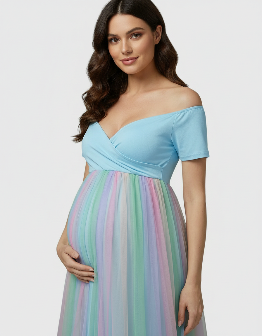 Bump Society – The Comfort Collection: Off Shoulder Flowy Maternity Photoshoot Dress-Bump Society