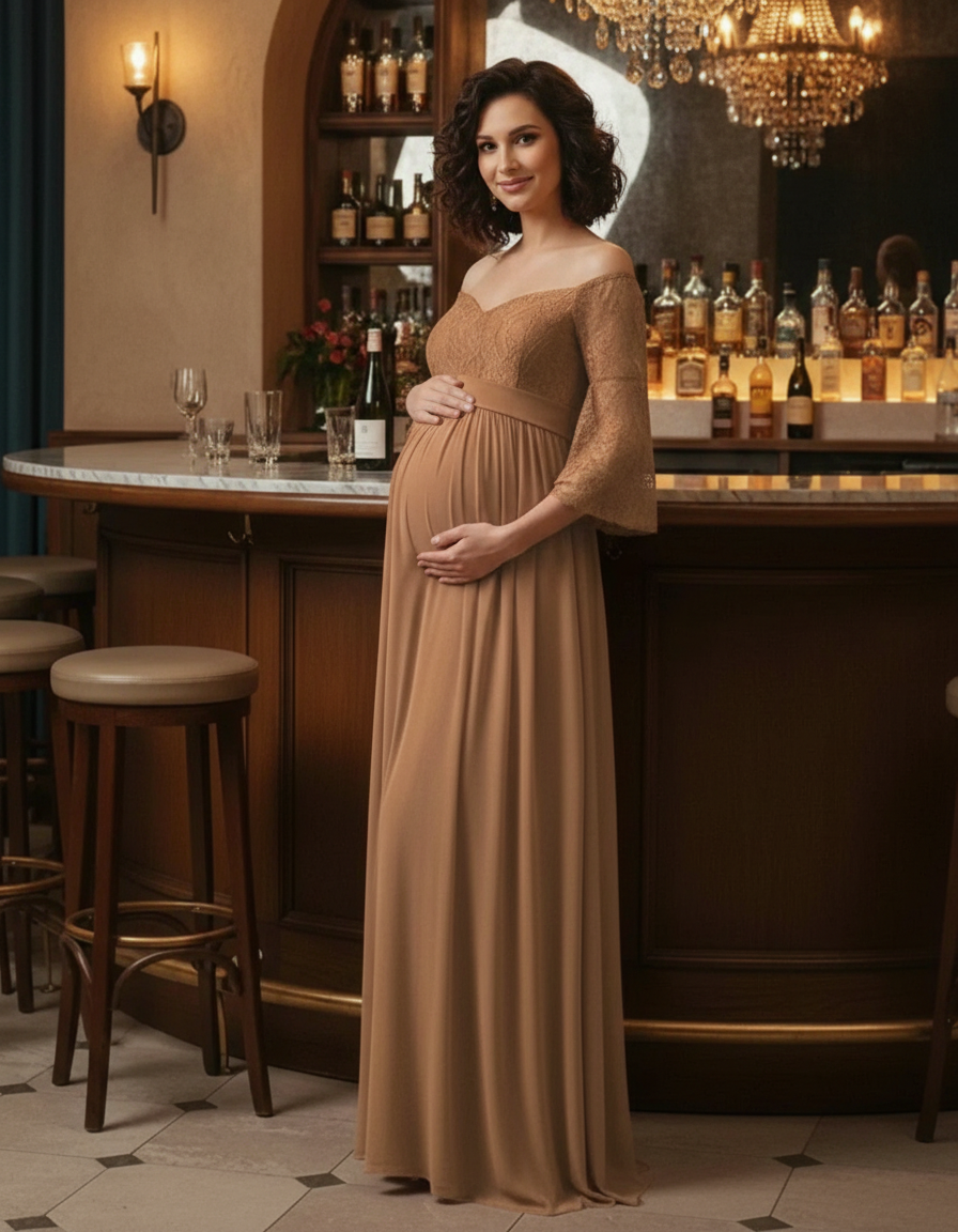 Bump Society – The Comfort Collection: Off-Shoulder Lace Bodice Maternity Photoshoot Dress-Bump Society
