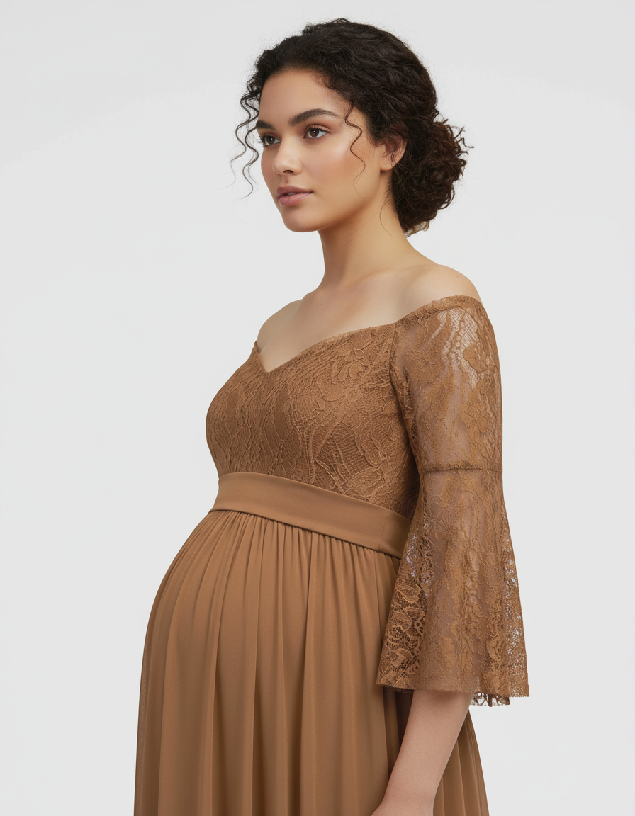 Bump Society – The Comfort Collection: Off-Shoulder Lace Bodice Maternity Photoshoot Dress-Bump Society