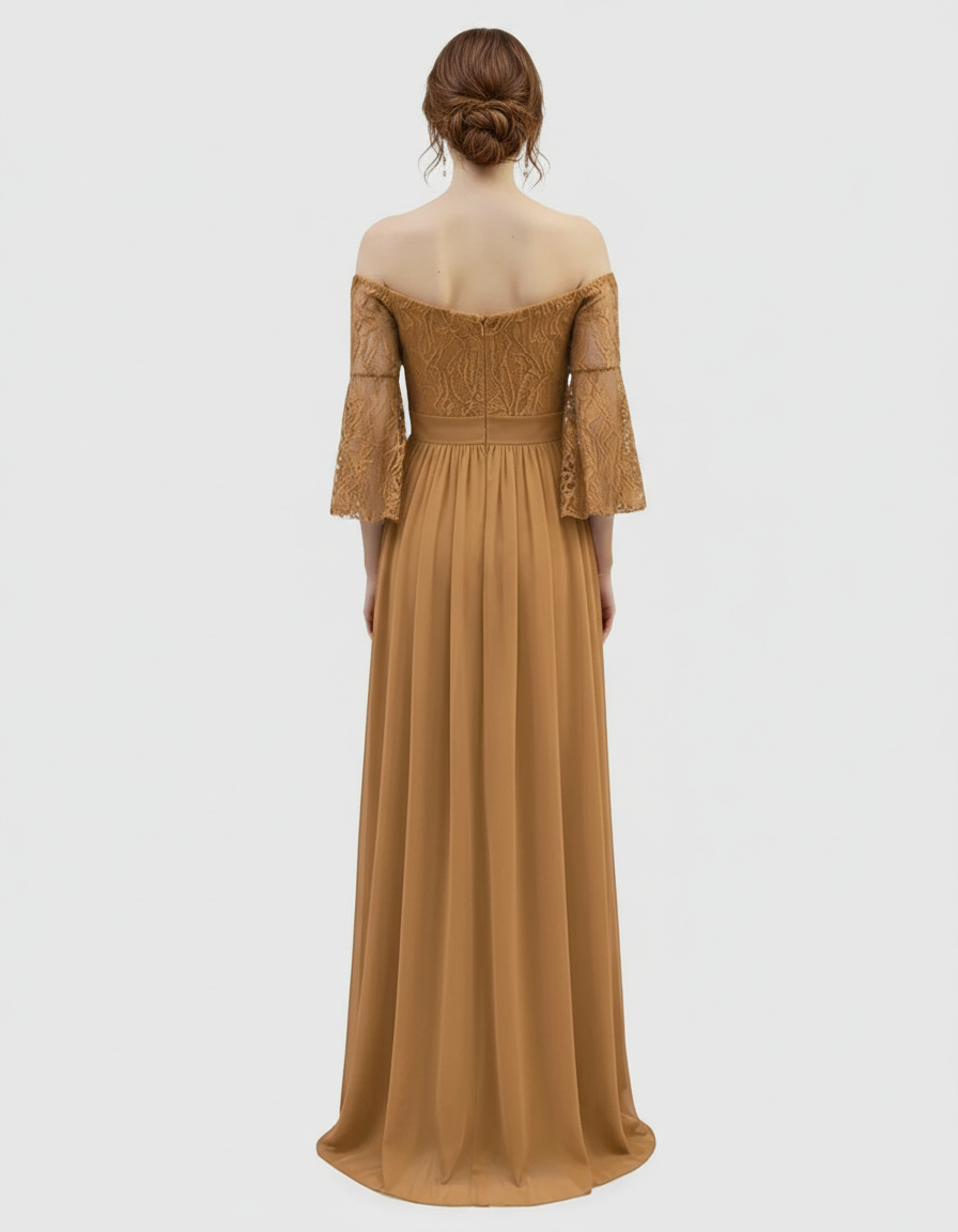 Bump Society – The Comfort Collection: Off-Shoulder Lace Bodice Maternity Photoshoot Dress-Bump Society