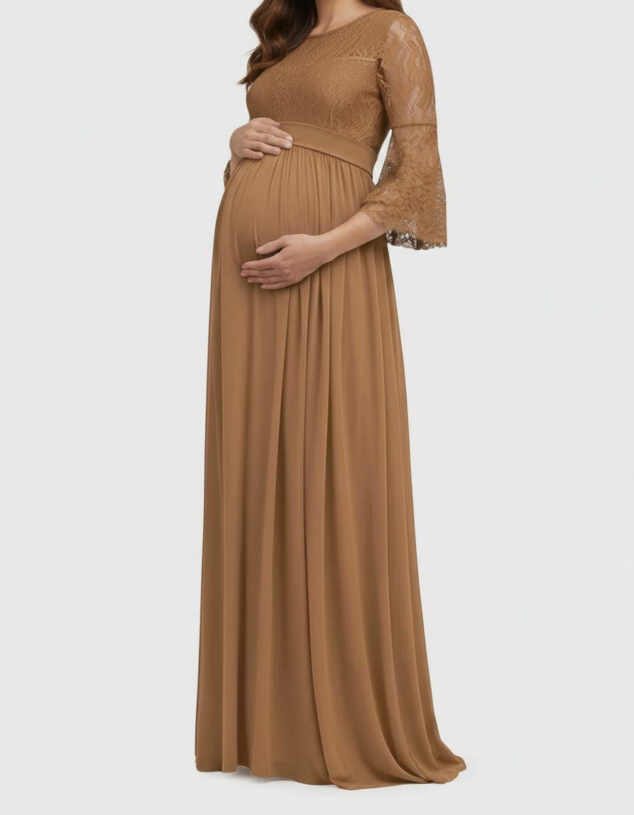 Bump Society – The Comfort Collection: Off-Shoulder Lace Bodice Maternity Photoshoot Dress-Bump Society