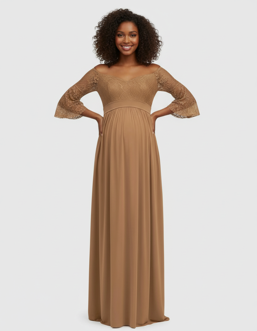 Bump Society – The Comfort Collection: Off-Shoulder Lace Bodice Maternity Photoshoot Dress-Bump Society