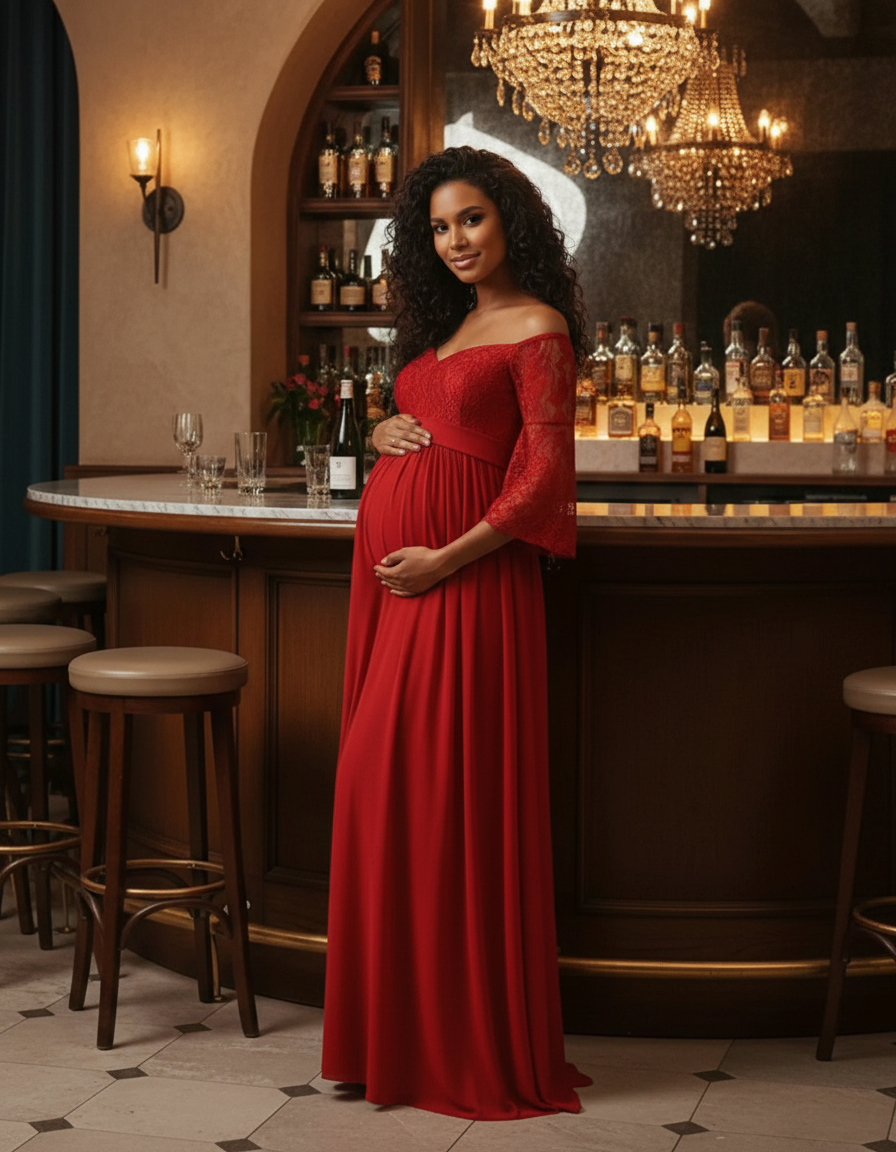 Bump Society – The Comfort Collection: Off-Shoulder Lace Bodice Maternity Photoshoot Dress-Bump Society