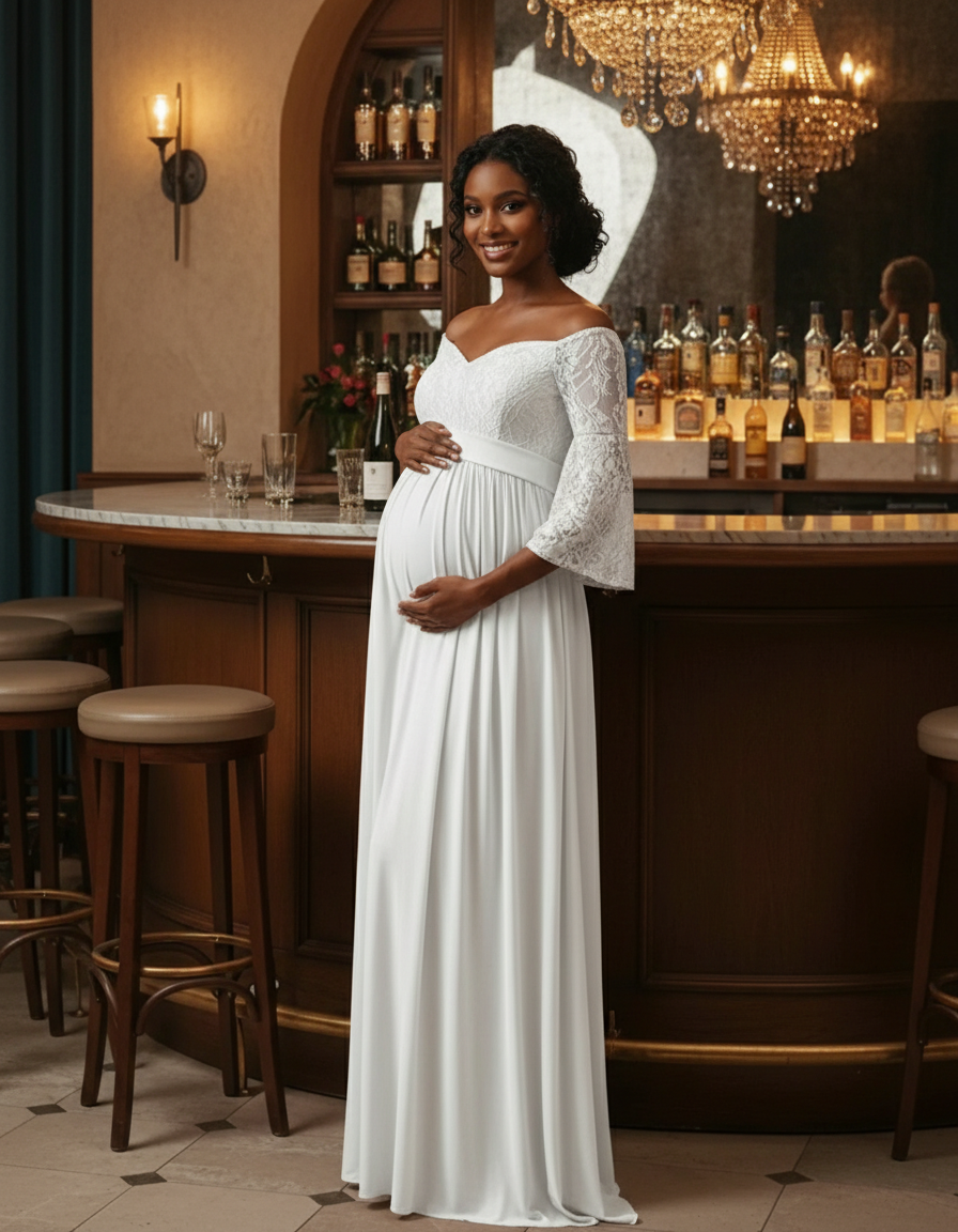 Bump Society – The Comfort Collection: Off-Shoulder Lace Bodice Maternity Photoshoot Dress-Bump Society