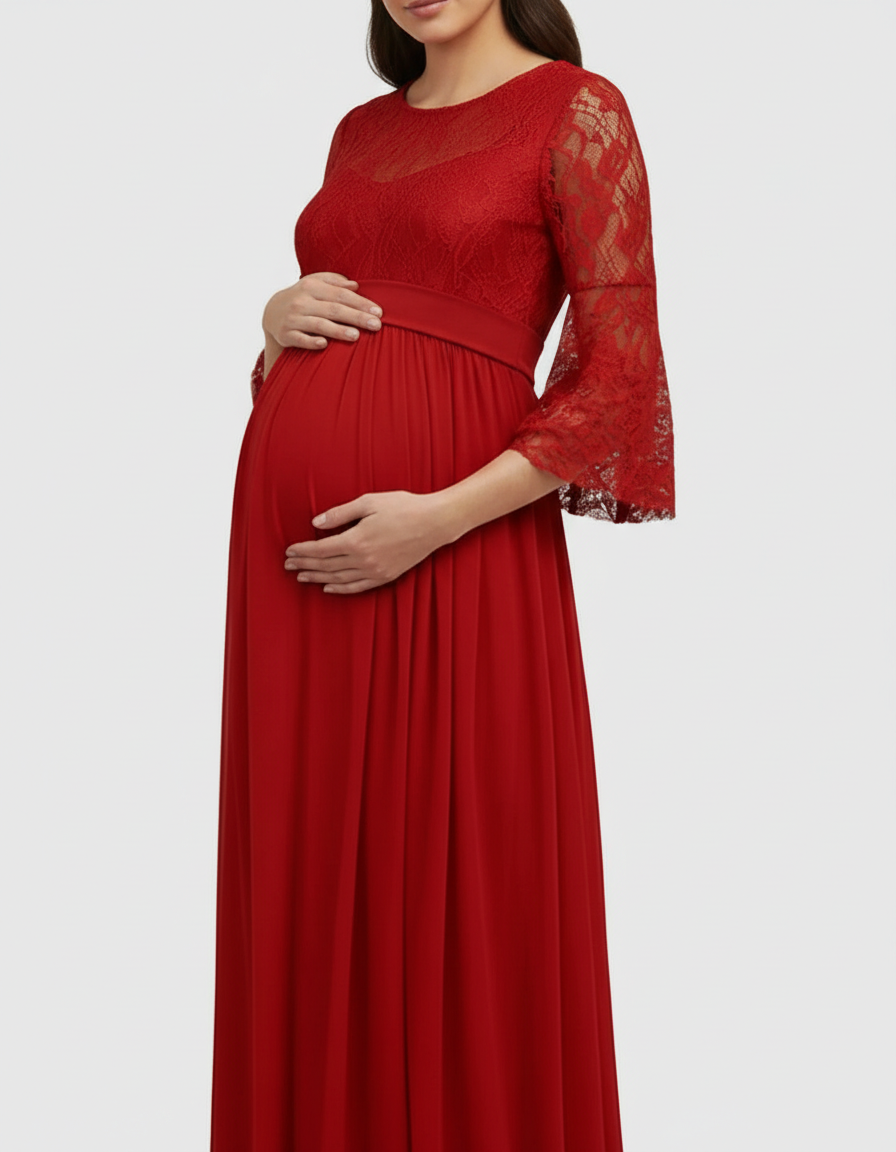 Bump Society – The Comfort Collection: Off-Shoulder Lace Bodice Maternity Photoshoot Dress-Bump Society