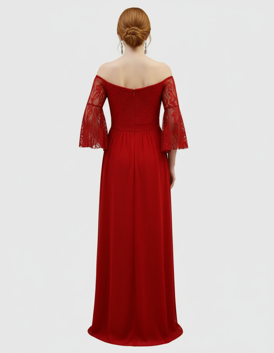 Bump Society – The Comfort Collection: Off-Shoulder Lace Bodice Maternity Photoshoot Dress-Bump Society