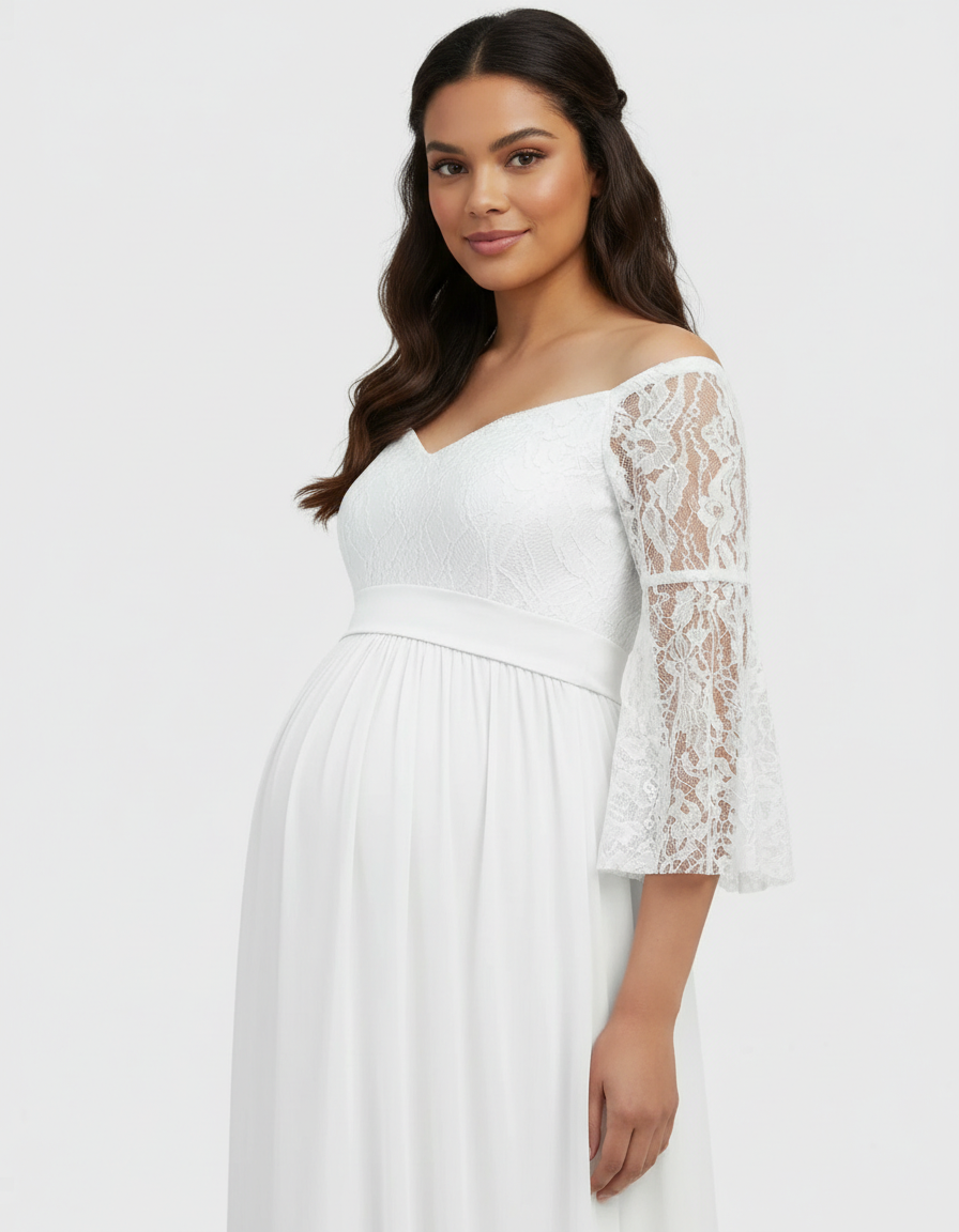 Bump Society – The Comfort Collection: Off-Shoulder Lace Bodice Maternity Photoshoot Dress-Bump Society