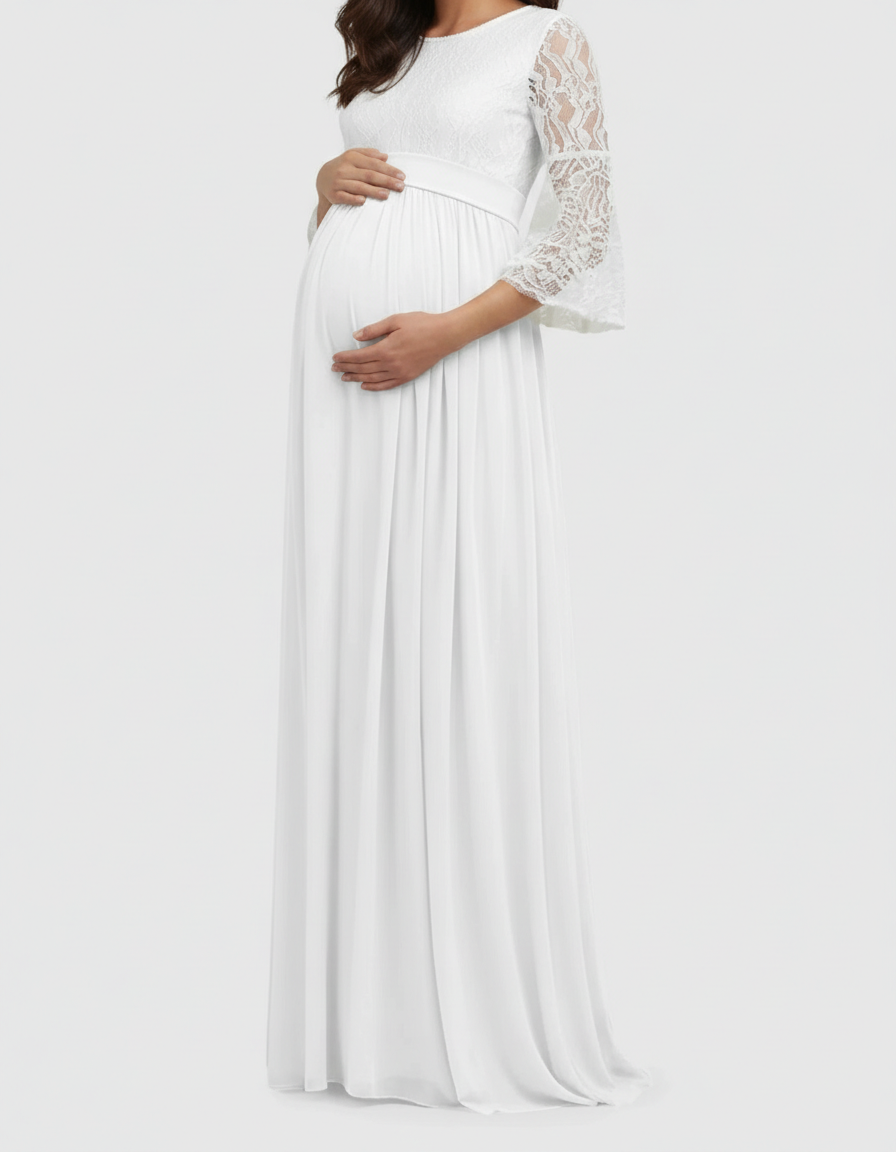 Bump Society – The Comfort Collection: Off-Shoulder Lace Bodice Maternity Photoshoot Dress-Bump Society