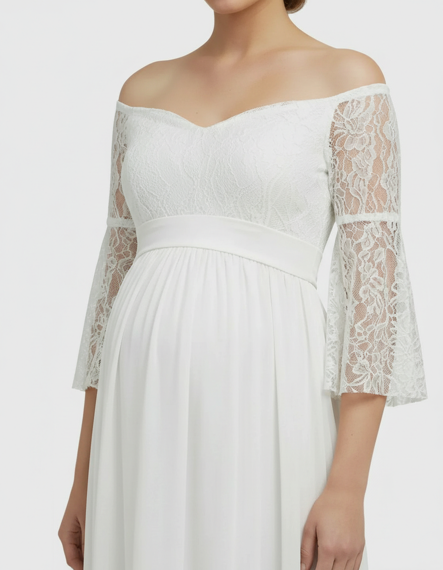 Bump Society – The Comfort Collection: Off-Shoulder Lace Bodice Maternity Photoshoot Dress-Bump Society