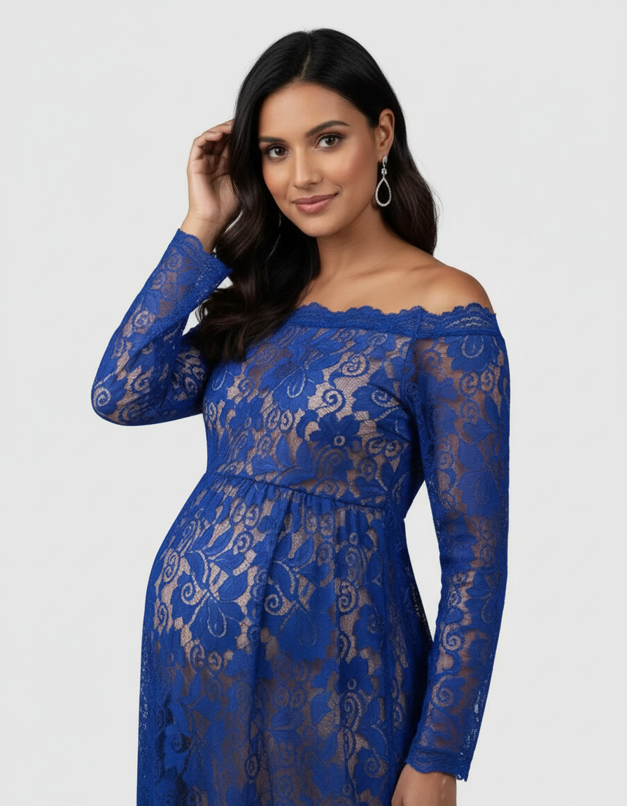 Bump Society – The Comfort Collection: Off-Shoulder Lace Slit Maternity Gown-Bump Society