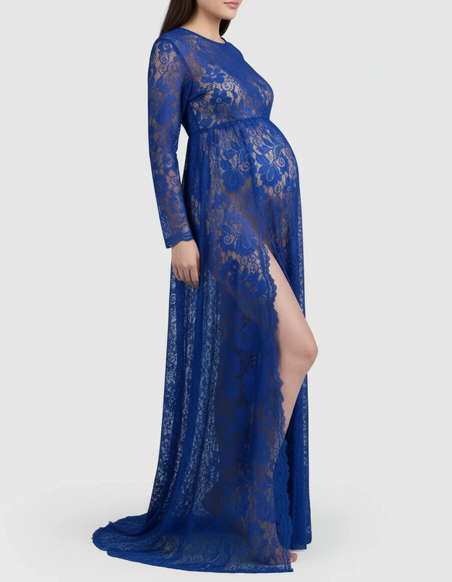 Bump Society – The Comfort Collection: Off-Shoulder Lace Slit Maternity Gown-Bump Society