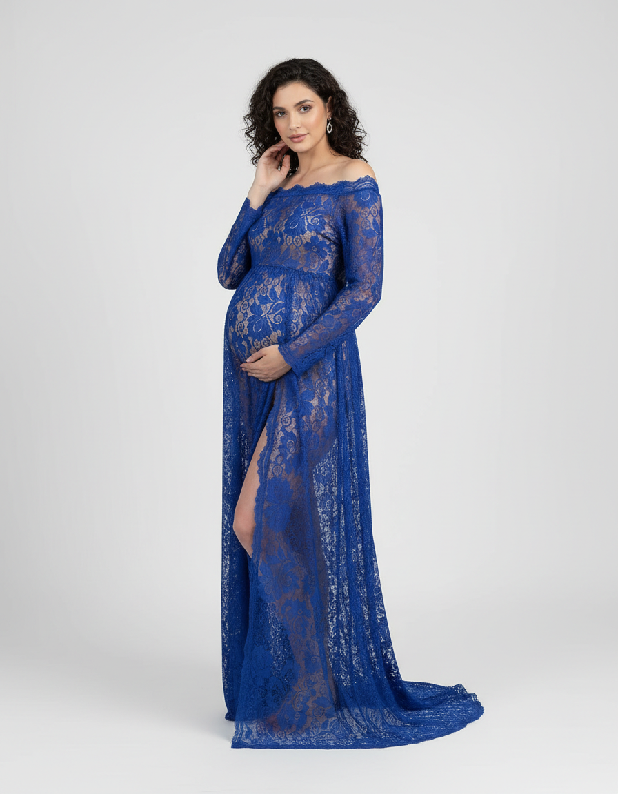 Bump Society – The Comfort Collection: Off-Shoulder Lace Slit Maternity Gown-Bump Society