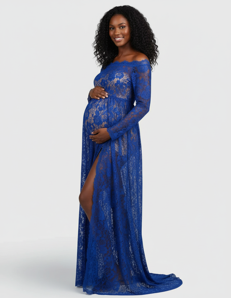 Bump Society – The Comfort Collection: Off-Shoulder Lace Slit Maternity Gown-Bump Society