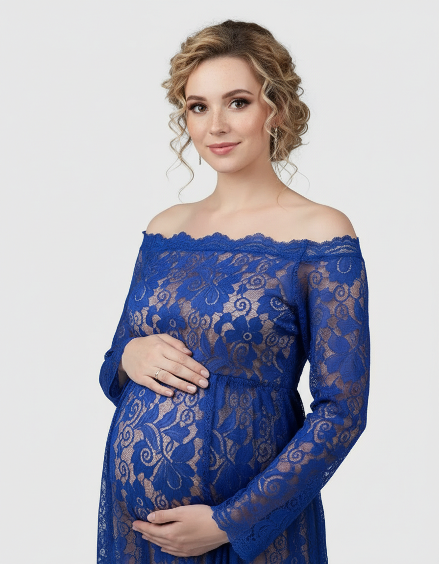 Bump Society – The Comfort Collection: Off-Shoulder Lace Slit Maternity Gown-Bump Society