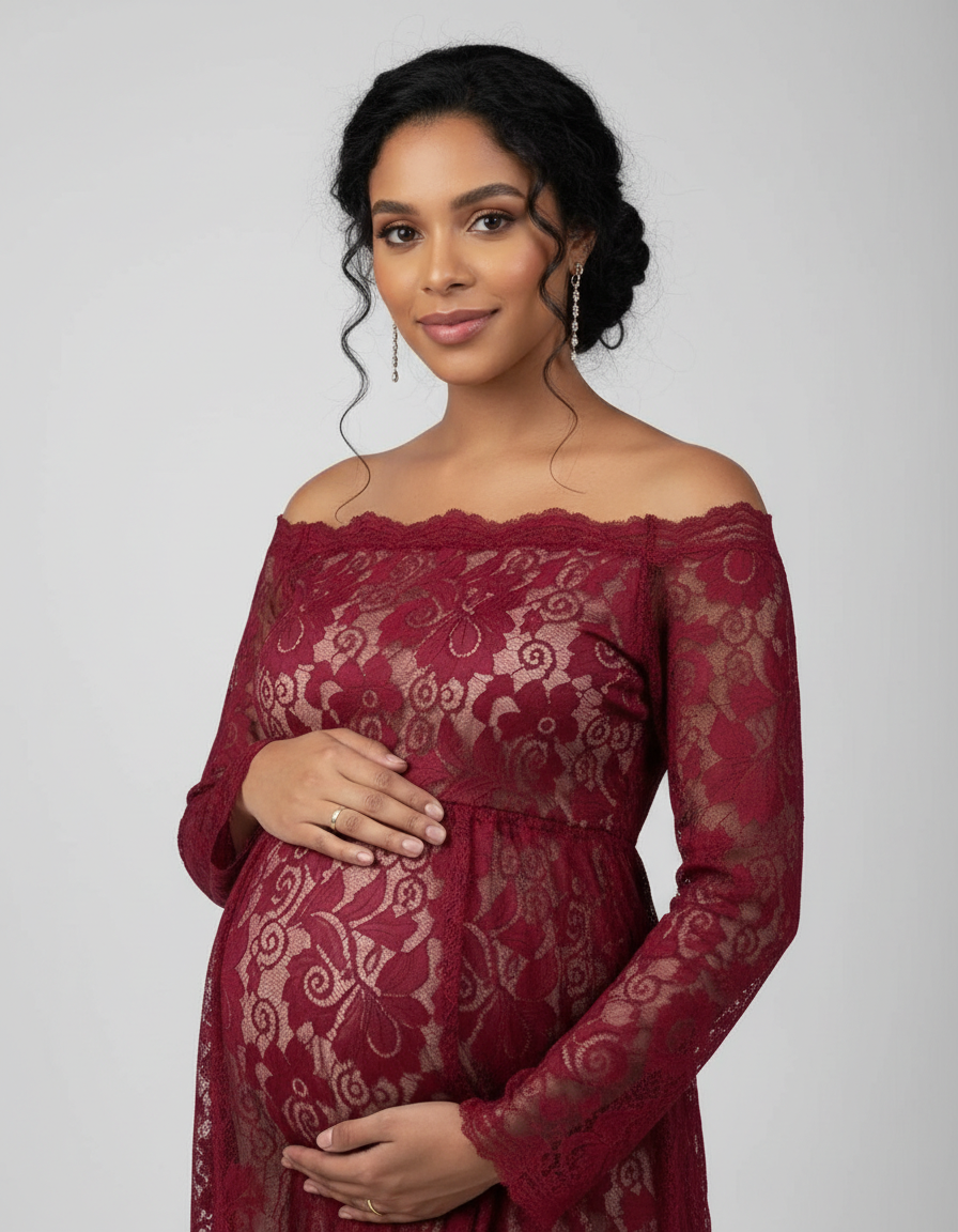 Bump Society – The Comfort Collection: Off-Shoulder Lace Slit Maternity Gown-Bump Society