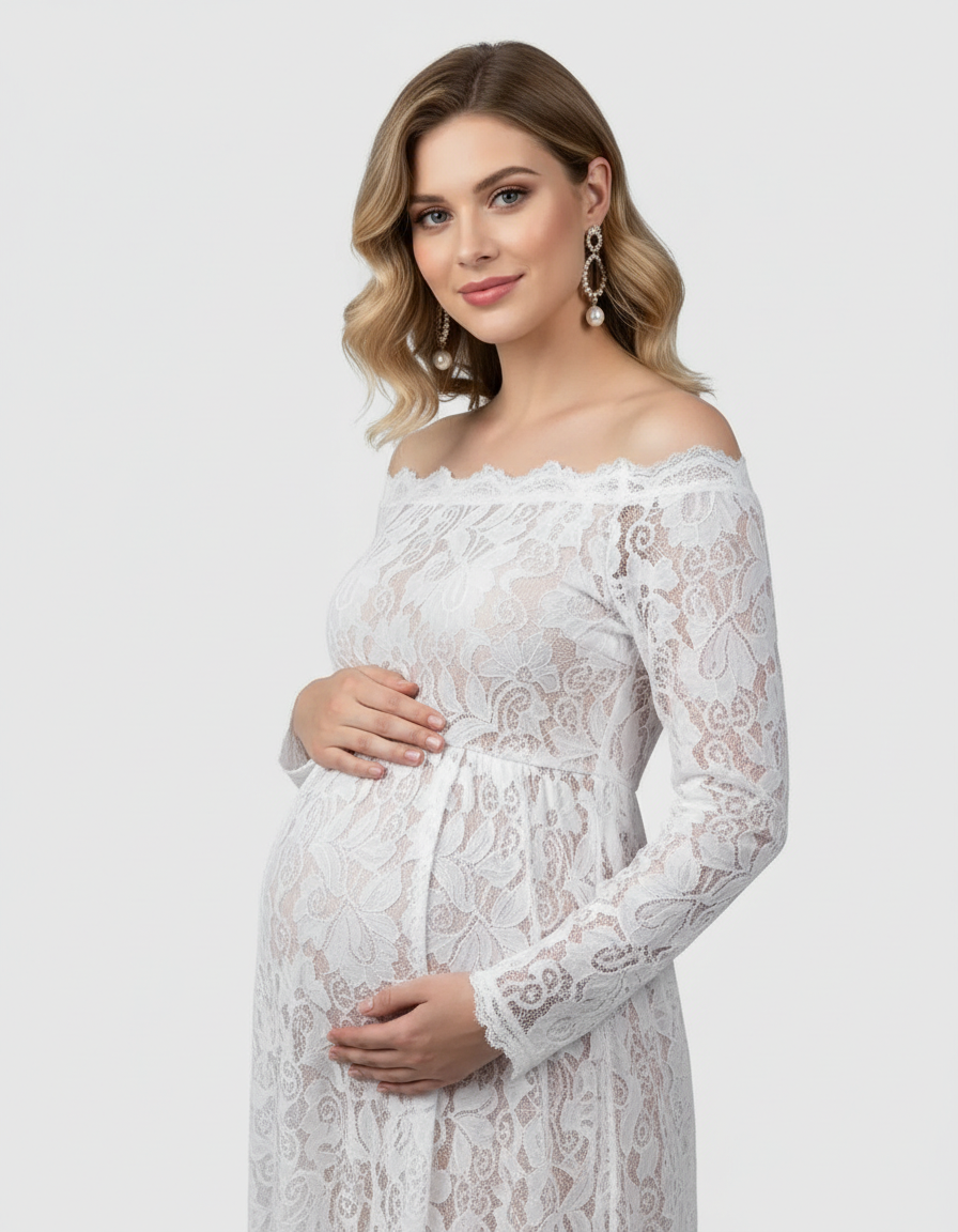 Bump Society – The Comfort Collection: Off-Shoulder Lace Slit Maternity Gown-Bump Society