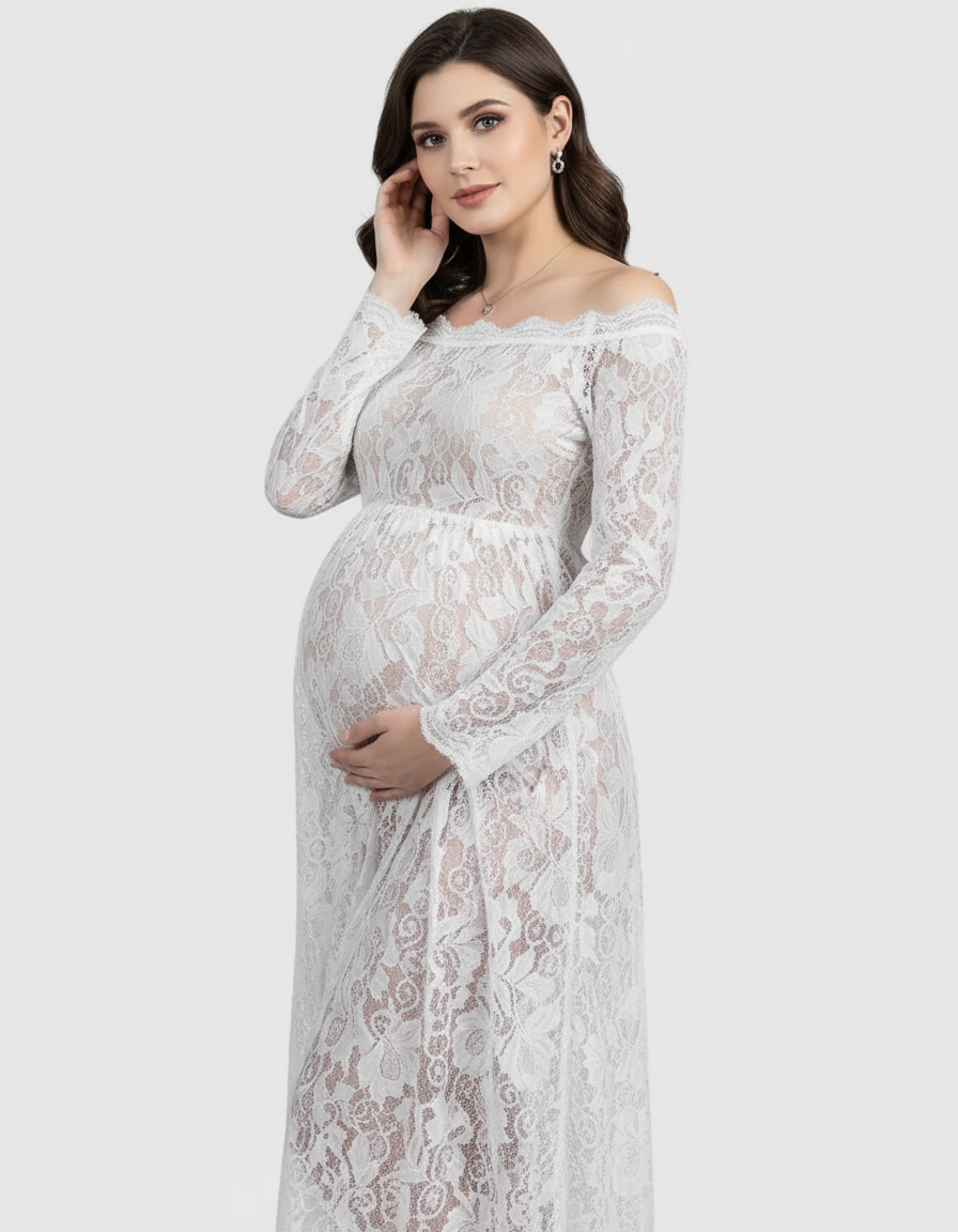 Bump Society – The Comfort Collection: Off-Shoulder Lace Slit Maternity Gown-Bump Society