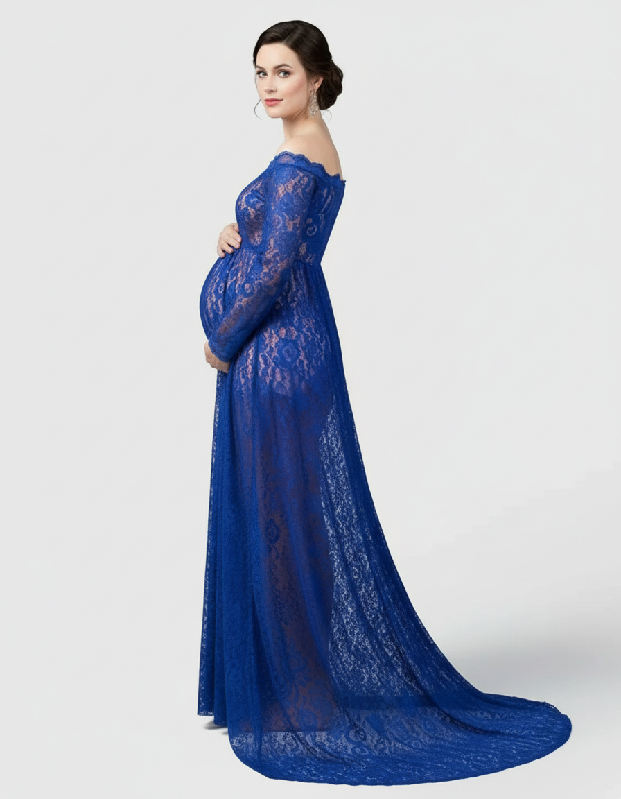 Bump Society – The Comfort Collection: Off-Shoulder Lace Slit Maternity Gown-Bump Society