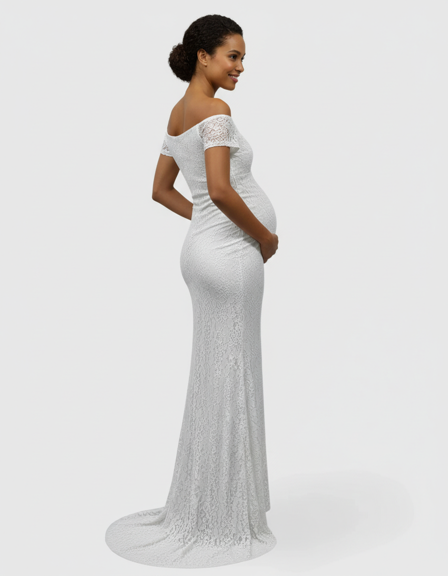 Bump Society – The Comfort Collection: Off-the-Shoulder Glamorous Maternity Photoshoot Gown with Train-Bump Society