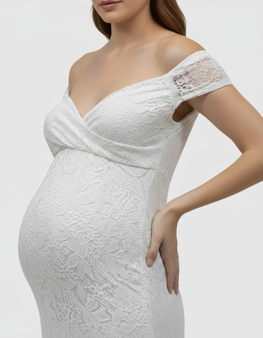 Bump Society – The Comfort Collection: Off-the-Shoulder Glamorous Maternity Photoshoot Gown with Train-Bump Society
